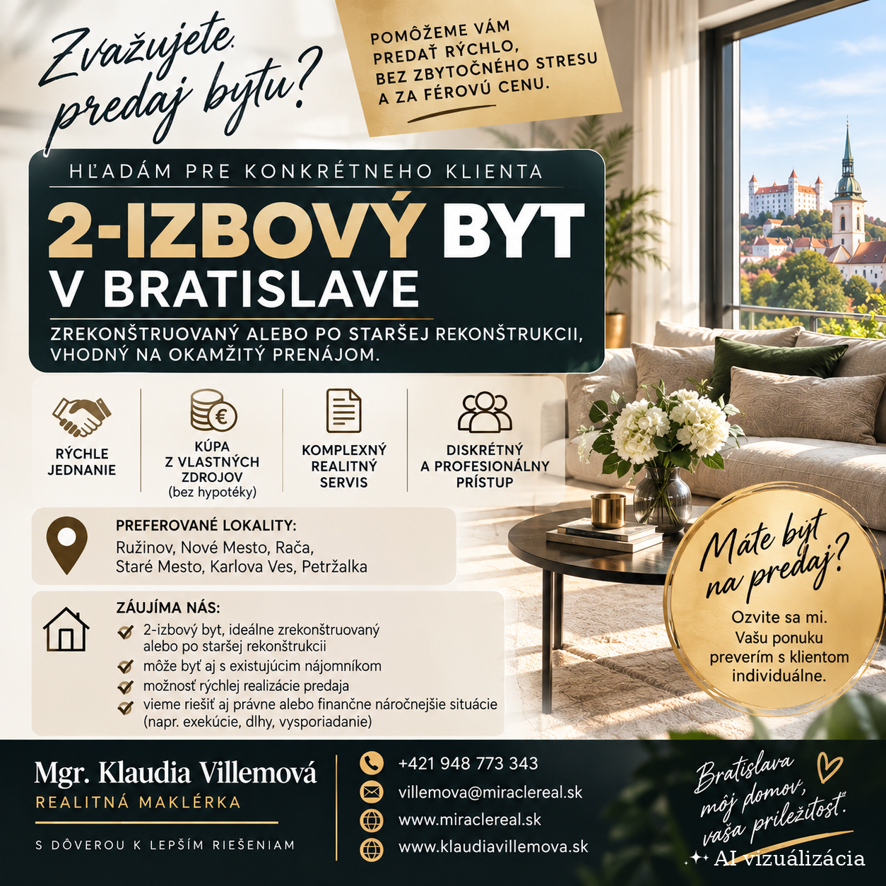 MÁTE 2-IZBOVÝ BYT NA PREDAJ? MÁM PRE VÁS KUPUJÚCEHO
