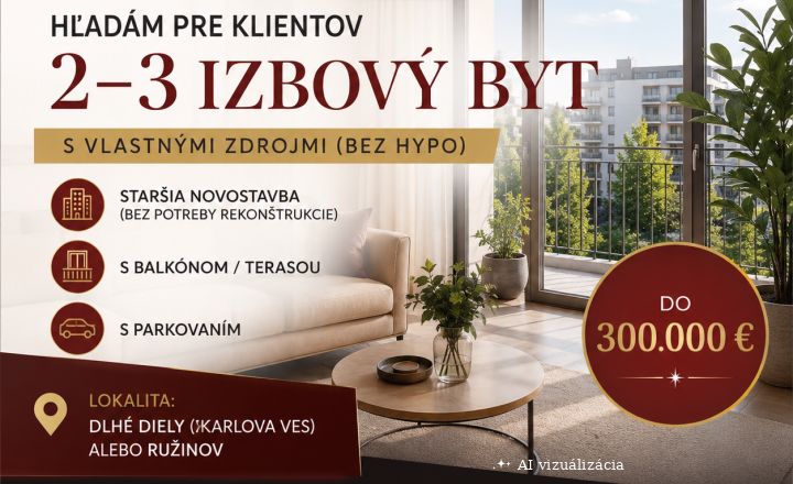 Hľadám byt pre konkrétnych klientov s vlastnými zdrojmi (bez hypotéky) - fotografia 1