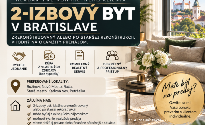 MÁTE 2-IZBOVÝ BYT NA PREDAJ? MÁM PRE VÁS KUPUJÚCEHO - fotografia 1